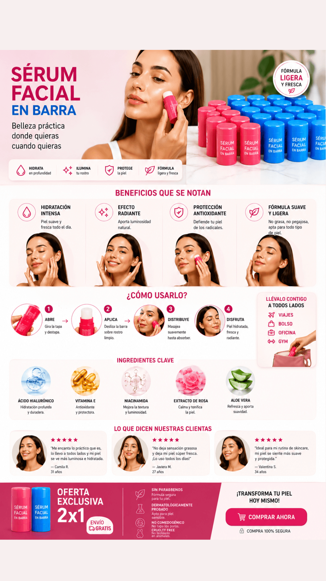 Sérum Facial en Barra Hidratante. OFERTA EXCLUSIVA Paga 1 y lleva 2
