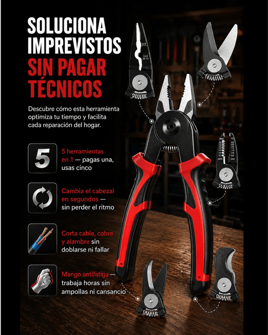 Alicate Multi Funcional 5 en 1. Cambia de cabezal en segundos con Cambiax™ -