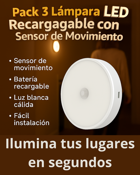 Pack 3 Lámpara LED Recargable Sensor