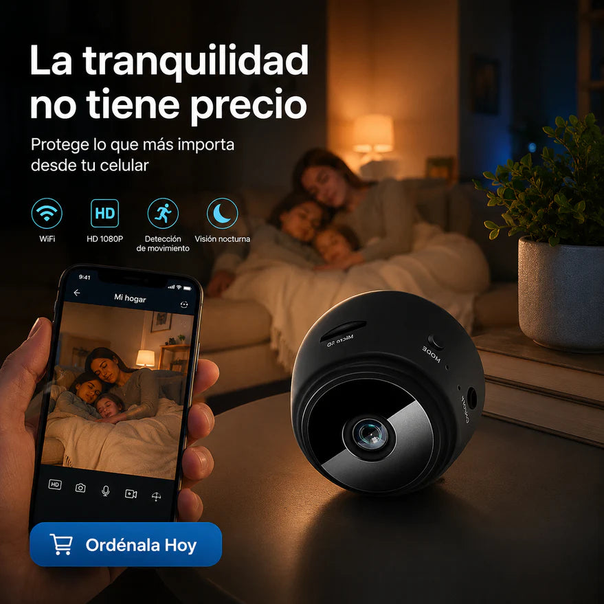 Mini cámara espía A9- Cuida Tu Casa desde cualquier lugar con esta mini cámara WiFi ultra discreta. Protege a tu familia, mascotas y pertenencias con vigilancia en tiempo real.