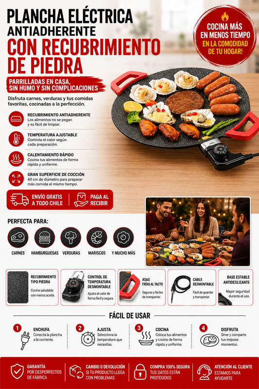 Plancha eléctrica NoSmoke Grill™ –  Asados Perfectos en Casa
