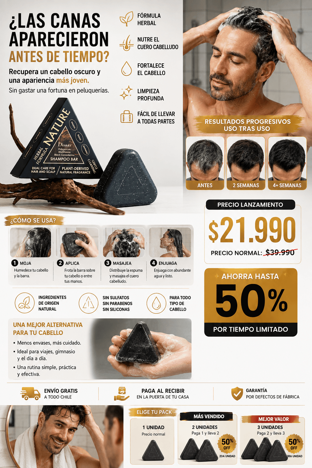 Barra shampoo NoirCare ™ – Oscurece tus canas de forma natural