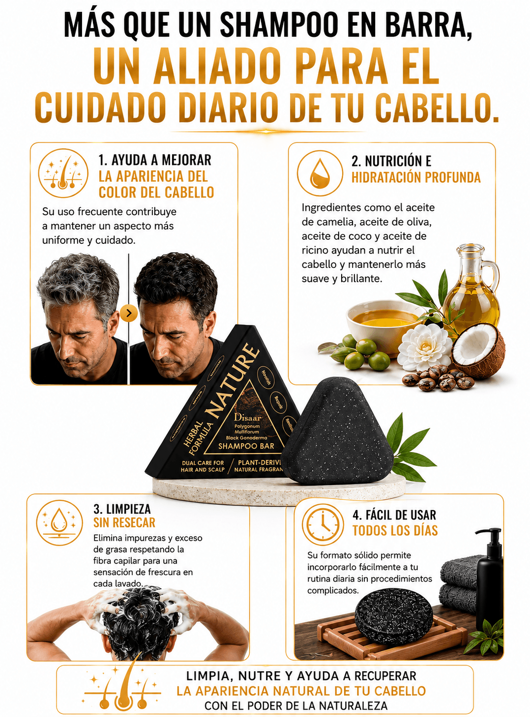 Barra shampoo NoirCare ™ – Oscurece tus canas de forma natural