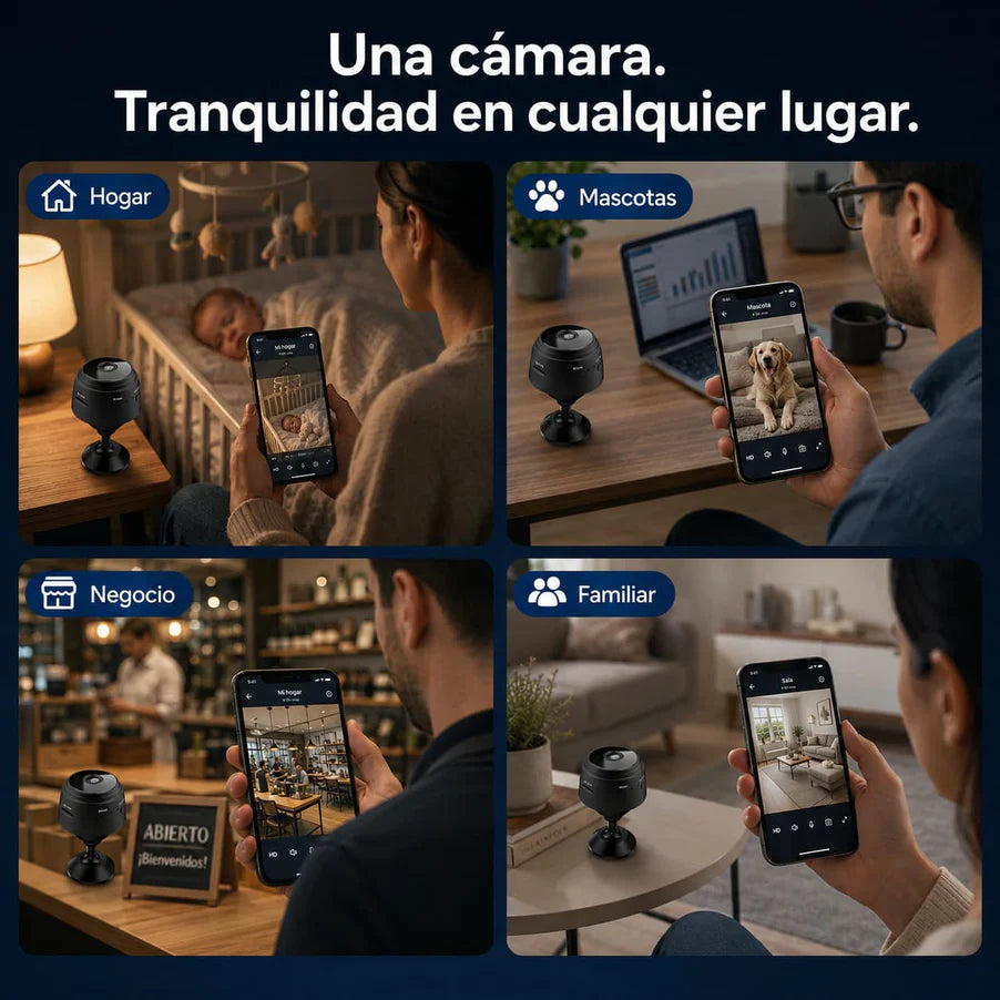 Mini cámara espía A9- Cuida Tu Casa desde cualquier lugar con esta mini cámara WiFi ultra discreta. Protege a tu familia, mascotas y pertenencias con vigilancia en tiempo real.