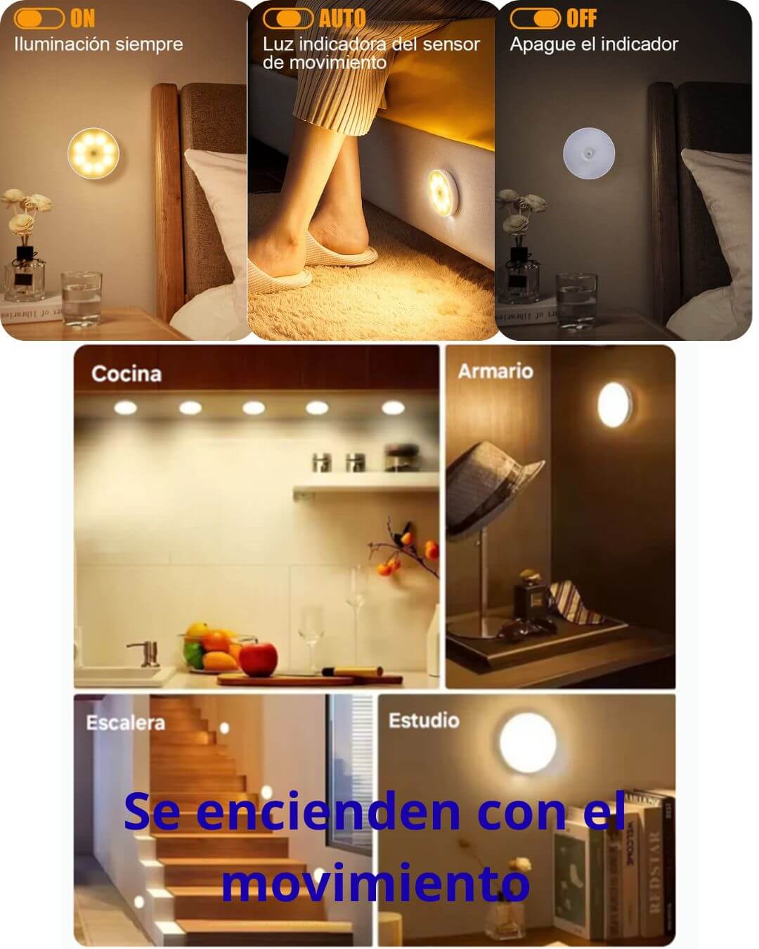 Pack 3 Lámpara LED Recargable Sensor