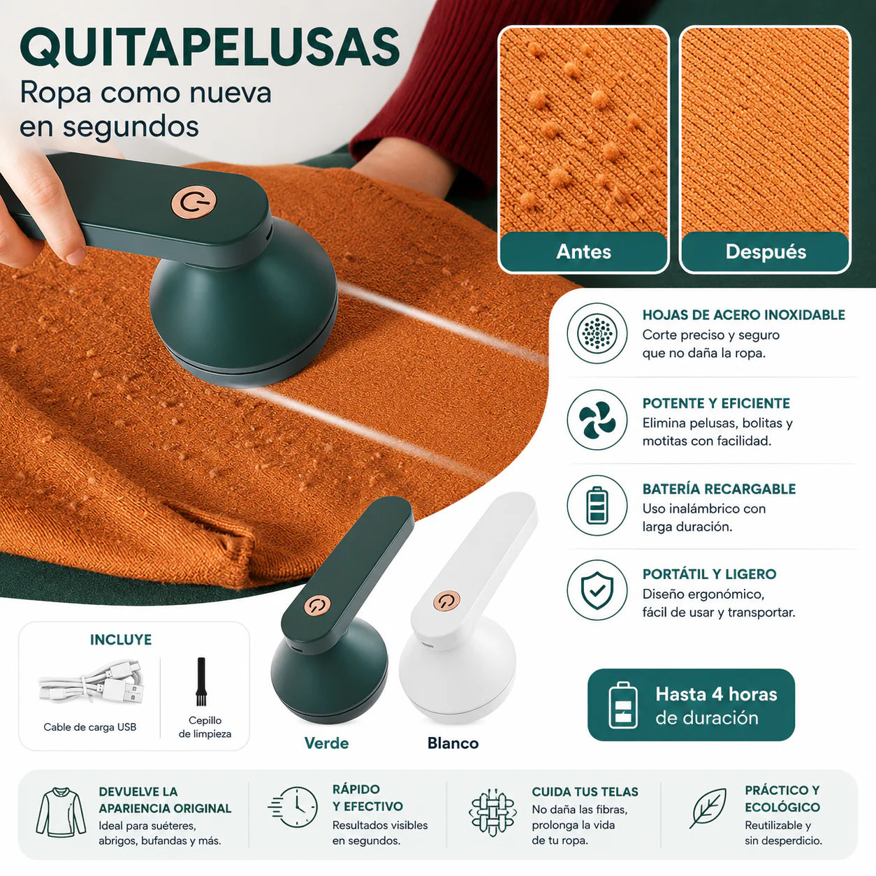 🧥🧣Quitapelusas eléctrico recargable que elimina pelusa y bolitas en segundos sin dañar la ropa, devolviendo a tus prendas un aspecto como nuevo.🧥🧣